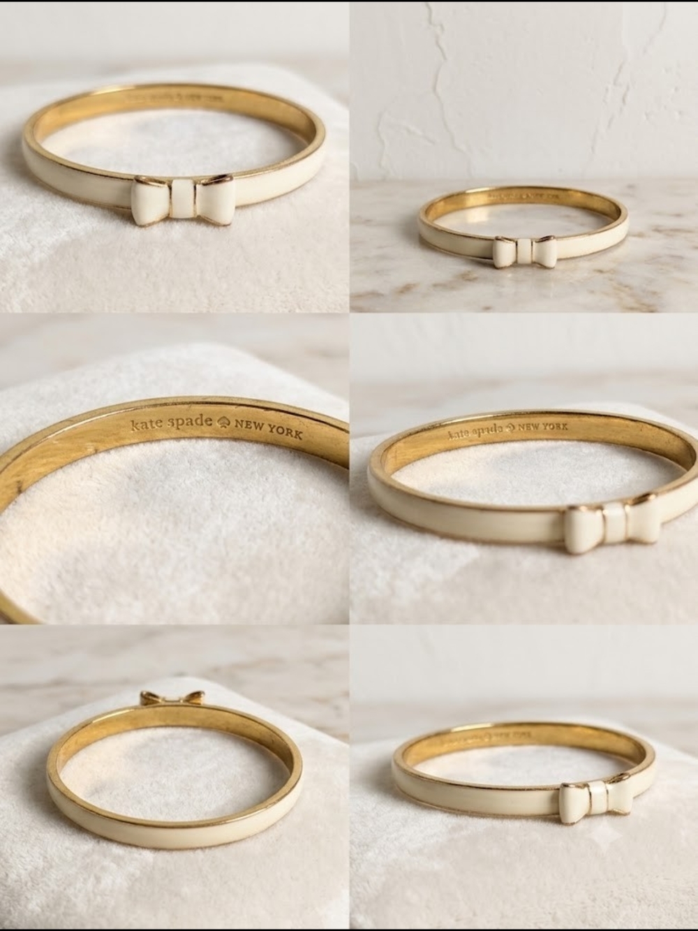 Kate Spade Cream Gold Enamel Bow Bangle Bracelet Romantic Coquettecore - Picture 3 of 13